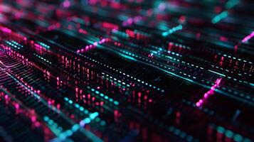 Futuristic data flow visualization. Dynamic network of interconnected lines and points, glowing in vibrant colors, suggesting complex information processing photo