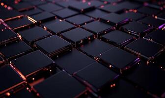 Abstract geometric pattern of dark squares with glowing edges photo