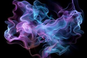 Abstract swirling smoke patterns in vibrant colors on a black background photo