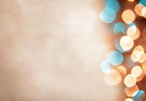 Soft, warm bokeh background with a side border of bright, glowing lights photo