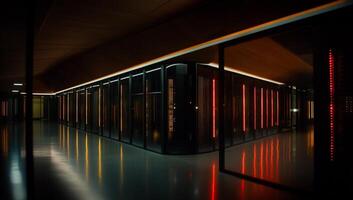 A long hallway with rows of servers photo