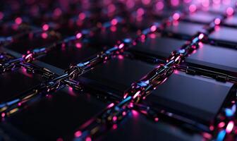 Abstract network of interconnected metallic squares and chains photo