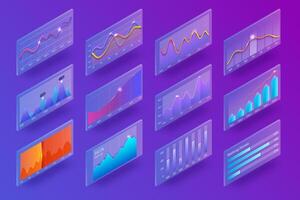3d isometric chart and graphics. Infographic elements. Analysis indicators, statistics diagram, business charts. Hi tech wave graph data vector