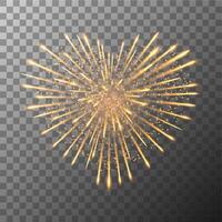 Firework bursting in heart shape. Valentines day firework explosion in night. Firecracker rockets bursting in big sparkling stars vector