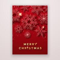 Christmas flyer. Background with shining snowflakes and confetti. New year and Christmas card illustration on red background vector