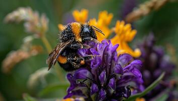 Close-up of a bee on a flower photo