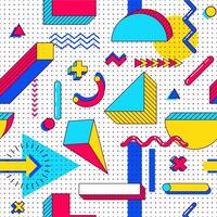 StocSeamless memphis pattern. Abstract 90s trends elements with multicolored simple geometric shapes. Shapes with triangles, circles, lines vector