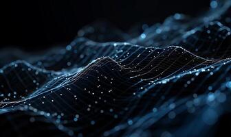 Abstract data visualization. Complex network of interconnected points forming undulating waves photo