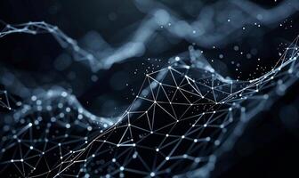 Abstract network of interconnected nodes and lines. Complex digital data visualization photo