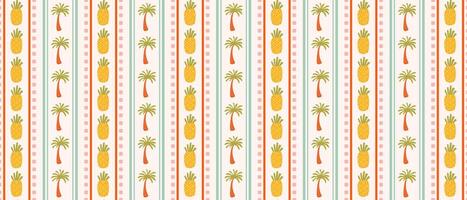 Colorful vintage tropical seamless pattern. Retro pattern with pineapple and palm tree. vector