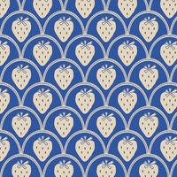 Tropical summer background with strawberries in retro style. Seamless summer vintage pattern on blue. vector