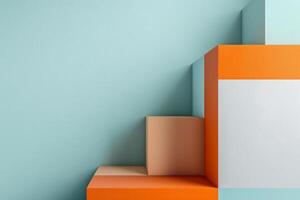 Modern geometric display, pastel color blocks photo