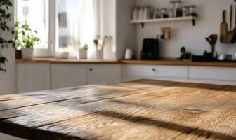Sunny kitchen wooden table photo