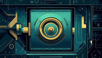 Futuristic security vault with intricate mechanisms photo