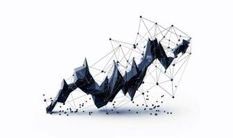Abstract data visualization of a trending graph. Complex, interconnected shapes form an upward trend photo