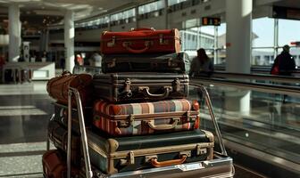 A stack of suitcases on a cart photo