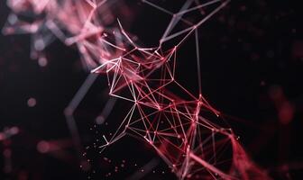 Abstract digital network with crimson lines and particles photo
