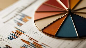 Close-up of pie chart and bar graphs on financial report photo