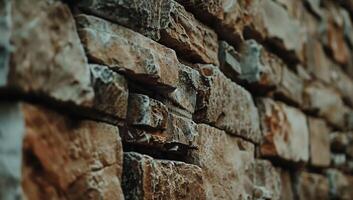 Rustic stone wall texture. Close-up view of irregular, interlocking stones in varied browns and grays photo