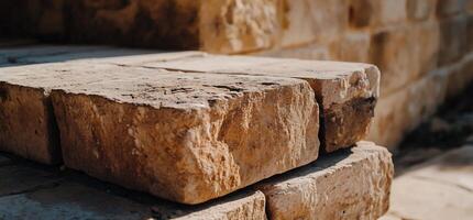 Stacked Beige Stone Blocks photo