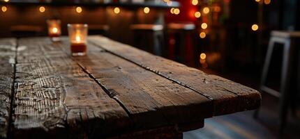 Rustic Wooden Table with Candles photo