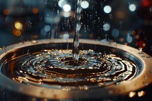 Water falling from a metal bowl into a bowl photo
