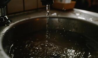 A close up of a sink with water running photo