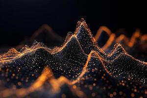 Abstract data visualization, a digital landscape of interconnected points, forming undulating, mountain-like shapes photo