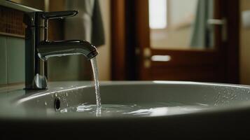 Running water in a bathroom sink photo