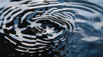 Ripples on water surface from a drop impact. Detailed close-up view of concentric circular patterns created by a falling droplet photo