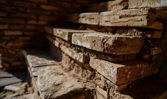Ancient stone steps in weathered brickwork photo