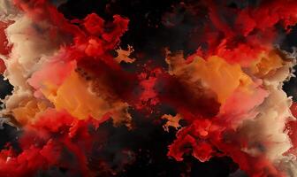 Abstract swirling ink explosion. Dynamic colors clashing in a mirrored pattern photo