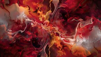 Abstract swirling colors in red, orange, and white. Dynamic fluid movement photo