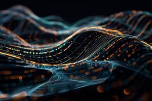 Abstract digital wave background with glowing lines photo