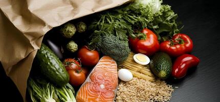 A bag of vegetables and fish photo