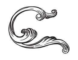 Vintage Baroque engraved design element. Scroll decorative ornament. Sketch of ornate monogram. Black calligraphic illustration. Old fashioned vignette ornament. For decoration, print and design vector