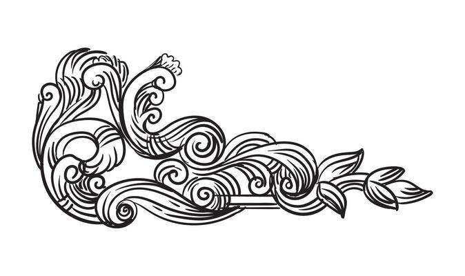 Vintage Baroque engraved design element. Scroll decorative ornament. Sketch of ornate monogram. Black calligraphic illustration. Old fashioned vignette ornament. For decoration, print, design