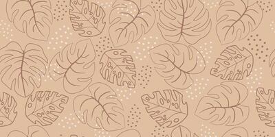 Seamless pattern with abstract leaves. Floral wallpaper in minimalistic linear style. Trendy colors background, line art design element and illustration. Template for design, paper, cover and fabric vector