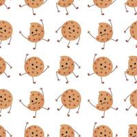 seamless pattern of cookie illustrations with smiling faces vector