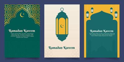 Ramadan Kareem vertical design on green color background. Islamic Ramadan theme vector