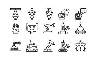 Robotic icons set perfect for monochrome designs. Ideal for tech websites, apps, logos, posters, and presentations needing futuristic elements. vector