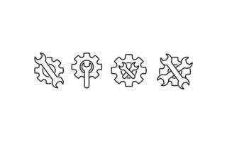 Repair tool icons featuring wrenches and gears for maintenance symbolism, suitable for industrial, mechanical, repair, or maintenancerelated design projects. vector