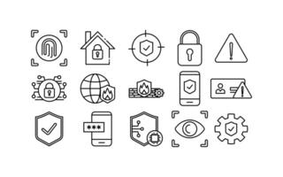 Security web icons showing 15 cybersecurity symbols. Suitable for website, app, and graphic designs related to online security measures. vector
