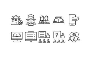 Education icons showing diverse facets of student learning, suitable for educational websites, presentations, and learning materials. Contains various symbols. vector