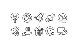 Gear setting icons show process stages. Ideal for user interfaces, presentations, technical manuals, and instructional materials about workflows and procedures. vector