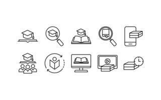 student read and learn. Suitable for educational materials, websites, and apps, these icons illustrate various modern methods of online learning and study. vector