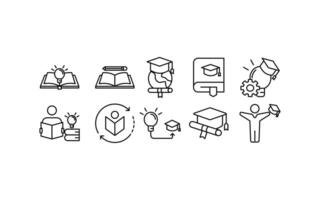 icon Intelligent knowledge empowers students with nine educationrelated line drawings. Ideal for educational materials, presentations, and digital resources. vector