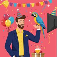Celebrating Birthday with Parrot Colorful Party Background and Festive Elements vector