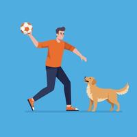 Man Playing Catch with Dog Using Ball in Minimalist Style vector