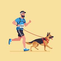 Man Running with Dog in Outdoor Race Event Illustration vector